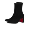 Red-Bottoms beliebte trendige Schuhe Frauen Ankle Boot Kurze Booties Schwarzes Kalbsleder Kleid Heels Stiefel Luxus Reds Soles Heel Damen Pum 53NB #