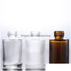 Butelki do pakowania hurtowo 30 ml szklanej butelki płaska szodarka matowa/przezroczysta/bursztynowe okrągłe olejki eteryczne z szklankami Dropper Cosme Dhfcg