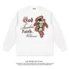 Design High Street Hand Painted Demon Print Long Sleeve T-shirt Loose Washed Old Fashion Brand Men's and Women's Underlay Teeg0la