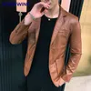 Men s Leather Faux Dress Suit Coat men s jackets Business leather Pu Blazers Korean style slim thin trend 230922