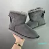 Women Mini Bailey Winter Boots Luxury Designer Classic Single Ribbon Bow Low Barrel Snow Boot