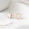 Designer earrings four-leaf Clover luxury top jewelry titanium steel clover stainless steel rose gold earrings exquisite simple fashion Jewelry gift Van Clee