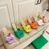 2023 Spring Summer Bow High Heel Fleece Slippers Fashion Famous Designer B Design Storlek 35-42 10 cm Höjd Olika färger kommer med låda och dammväska