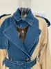Femmes mélanges IEQJ Trench Coat Denim couture revers Double boutonnage pansement coupe-vent en vrac 2023 printemps vêtements féminins 3W6304 230922