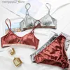 BHs Sets TERMEZY Neue Frauen Unterwäsche Draht Kostenlose satin bh dünne 3/4 tassen BH und Höschen Set Hohl Dessous Frauen büstenhalter Bralette Q230922