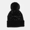 Berretti Beanie/Teschio Berretti di marca invernali lavorati a maglia Cappello di lusso Bing Paillettes Skullies Cappello di pelliccia femminile Pompon Cappellini per cofano 211119 x0922