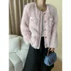 Womens Fur Faux Luxury Fashion Fake Women Coat Small Fragrant Tweed Stitching Round Neck White Pink Black Female Autumn Winter 1677 230921