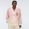 Homens cubanos Casablanca usam camisa de manga comprida de seda casual rosa gradiente solta243p