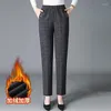 Women's Pants Korean Fashion Women Vintage Slim Spring Autumn Streetwear Elastic High Waist Stripe Plaid Straight Casual Trousers