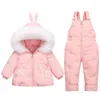 Down Coat 1-3Y Winter Girl Clothing Set Thicken Warm Coats Overall Pants Suit For Baby Toddler Children Outfit Kid Snowsuit Outerwear