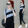 Kvinnors tvådelar Pants Casual Sports Suit 2023 Spring and Summer Korean Loose Short Sleeve Tops Set Student Running Outfits