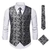 Men's Vests 3Pcs Formal Business Suit Vest Coat Vintage Print Royal Purple Wedding Casual Waistcoat Man Clothing With Tie For Men