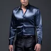 Camisas de vestido masculinas Mens Casual Cetim Seda Botão Camisa Slim Fit Party Manga Longa 230921