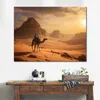 Desert Scenery People Camels Sunset Hd Picture Print on Canvas Poster for Living Room Decor