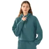 Dickes Fleece-Scuba-Kapuzenpullover Lu-02 Yoga-Sportpullover Damen Kurzes Kapuzen-Sweatshirt mit halbem Reißverschluss Lose Sportmantel-Jacken-Sweatshirt