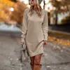 Kvinnors tröjor Vintage Vestido Autumn Winter Knit Dress Round Neck Lång ärm Solid Color Sweater Vestidos Elegantes Para Mujer 231017