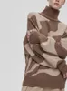 Kobiety swetry zimowe paski golfowe wydruku nadmierny pullover khaki pomarańczowy high kołnierz moda na dzianina dla kobiet