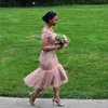 Dusty Pink African Mermaid Bridesmaid Dresses Sexy 2023 Off The Shoulder Tea Length Maid Of Honor Gowns Short Cocktail Dresses