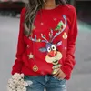 Kvinnors tröjor Autumn Winter Christmas Sweater Vintage Elegant Tops Ladies Round Neck Animal Printed Long Sleeve Street Fashion Snowman T-Shirt 230922