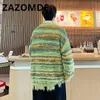 Men's Sweaters ZAZOMDE Fashion Y2K Cardigan Sweater Contrast Color Striped Vneck Single Breasted Knitwear Coat High Street Tops Winter 230921