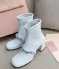 Bottes pour femmes boucle de chaîne de perles botte de créateur talons hauts épais noir bleu chaussures d'hiver de style cool et mignon