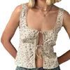 Dames T-shirts Vintage Lace-Up Corset Crop Top Mouwloos Bustier Ruglooze Clubwear Esthetisch Hemdje Zomeroutfit