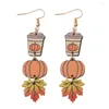 Dangle Earrings Vintage Ear Rings Thanksgiving Pumpkin Coffee Cup For Women Wooden Dorp Earings Jewelry Wholesales