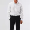 Camisas de vestido masculinas cor lisa fino ajuste formal manga longa casual festa de negócios com bolsos no peito meio botão blusa homem M-XXL