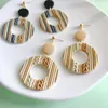 Stud Earrings Bohemia Handmade Woven Hollow Out Soft Ceramic Wooden Splicing For Women Girls Creative Geometric Jewelry Gift