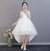 Girl Dresses Elegant White Tulle Princess Flower Dress Bead Lace Wedding Christening Gown Party First Communion