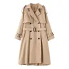 Femmes Mélanges Automne Trench-Coat Simple Boutonnage Long Kaki pour Femmes Casual Vestes Lâches Classique Revers Pardessus Ceinture Streetwear 230922