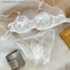 Bras Sets French Sexy Satin Embroidery Bra Set Women Ultra Thin Lace Flowers Underwear Romantic Bralette Breathable Bras and Panties Set Q230922