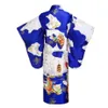 Blu Donna Lady Tradizione giapponese Yukata Kimono Accappatoio Abito con fiore Obi Abito da sera vintage Costume cosplay1305R