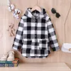 Jacken Kinder Casual Mantel für Mädchen Kleidung Herbst Winter Kinder Mode Schwarz Weiß Langarm Plaid Mit Kapuze Outwear 514Y 230923