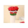 Couronnes de fleurs décoratives Simation Rose Fleur Roses rouges simples Ours de dessin animé avec un autocollant en forme de coeur Saint Valentin Cadeau Mères Dh5Tz