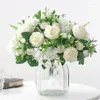 Dekorativa blommor Silkimitation Mori Hydrangea Peony Bouquet Fake Green Plant El Table Decor White Flower Artificial