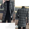 Herren-Wollmischungen, lässig, Herbst, mittellang, Trenchcoat, fest, Windjacke, Oberbekleidung, koreanischer schmaler gestreifter Wollmantel, Business-Mantel, verdickte Jacke 230922