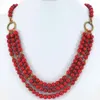 3 Strands Red Coral Round Beads Gold Toggle Necklace 19 282N