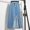 Skirts Summer Plus Size Denim Y2K Skirt For Women Sexy High Split Tassel Skirts Female Big Large Clothing Korean Fashion 230923