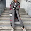 Women's Knits Tees Spring Knitted Cardigan Women Striped Patchwork Autumn Winter Elegant Long Outerwear Maxi Y2k Sweater Coat Soft Jacket 230922