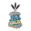 New Mens Bling Crystal CZ Stone Cartoon Necklace مع سلسلة حبل مغلفة بالمجوهرات موسيقى الراب الهيب هوب للهدية