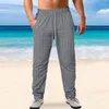 Pantalons pour hommes Hommes Classique Pantalon en coton et lin rayé Slim Fit Taille élastique Mid Fashion Casual Simple Respirant