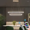 Lampes suspendues Lustre de salle à manger Designer moderne recommandé Lampe à LED ovale Lumières Nordic Minimaliste Table Bar Longue bande d'éclairage