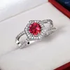 Anelli a grappolo Moda semplice ovale rosso Gioielli femminili Anello di fidanzamento con zirconi Anello da donna in argento sterling 925 Matrimonio per coppie