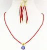 Halsbandörhängen Set 4 Style Natural Coral Red Tube 2 7mm pärlor smycken Guldfärg Cloisonne Pendant Chain 18inch B3241