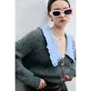 Kobiet Knits Tees Brand S Women Wool Blend Mohair Grey Peter Pan Obroża Brand Knight Cardigan Vintage wełna 230923