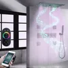 Sistemi doccia musicali neri opachi Rubinetto termostatico per vasca da bagno Rubinetto miscelatore per soffione doccia a LED a pioggia a soffitto a parete