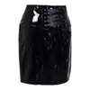 Gonne Donna Estate Moda Zip PVC Ecopelle Matita Minigonna Con lacci Nero lucido Lattice Effetto bagnato Clubwear sexy