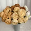 装飾的な花人工燃焼エッジペオンブーケウェディング花嫁フェイクフラワールームティーテーブル飾りシミュレーションピーニー花柄
