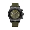 MENS Titta på Full Black Case Green Dial Canvas Leather New Super Men Watches Quartz Chronograph rostfritt stål Sapphire Crystal239U